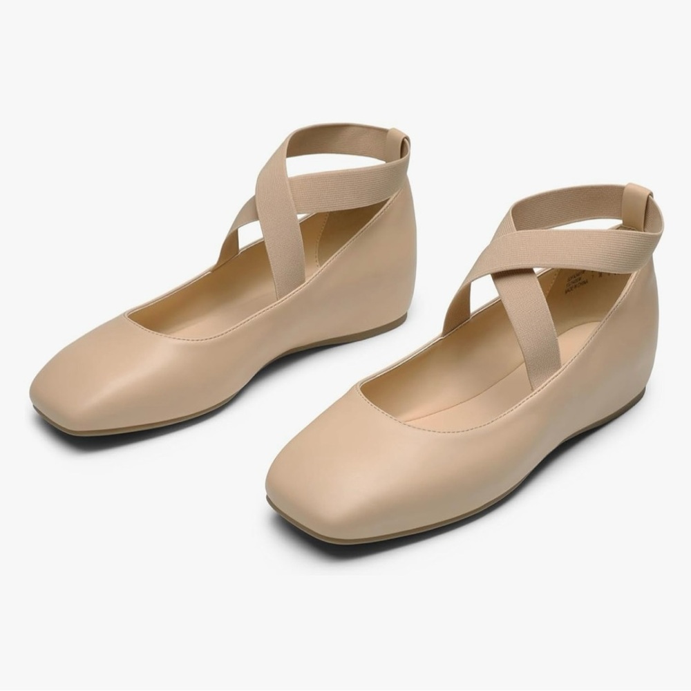 DREAM PAIRS Nude Ballet Flats Women’s 7.5 Square Toe Ankle Strap - Picture 5 of 6